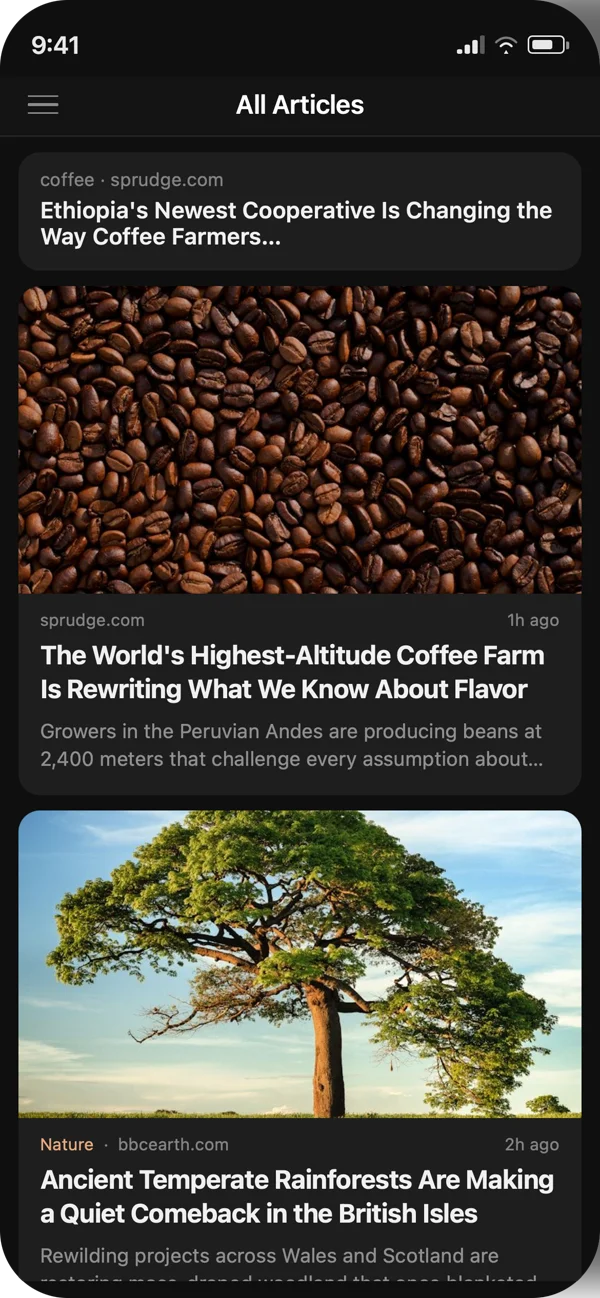 Article feed dark mode