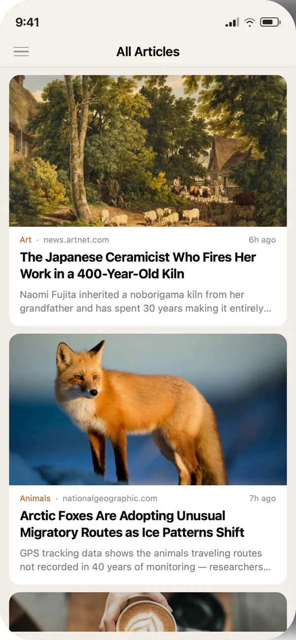 Article feed light mode